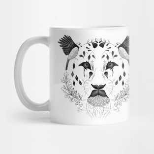 Leopard Face Symmetrical Design Combining Flora and Fauna Mug